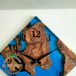 Olive Wood Wall Clock: Blue Resin Diamond Design, 14'' Square