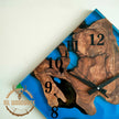 Olive Wood Wall Clock: Blue Resin Diamond Design, 14'' Square