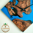 Olive Wood Wall Clock: Blue Resin Diamond Design, 14'' Square