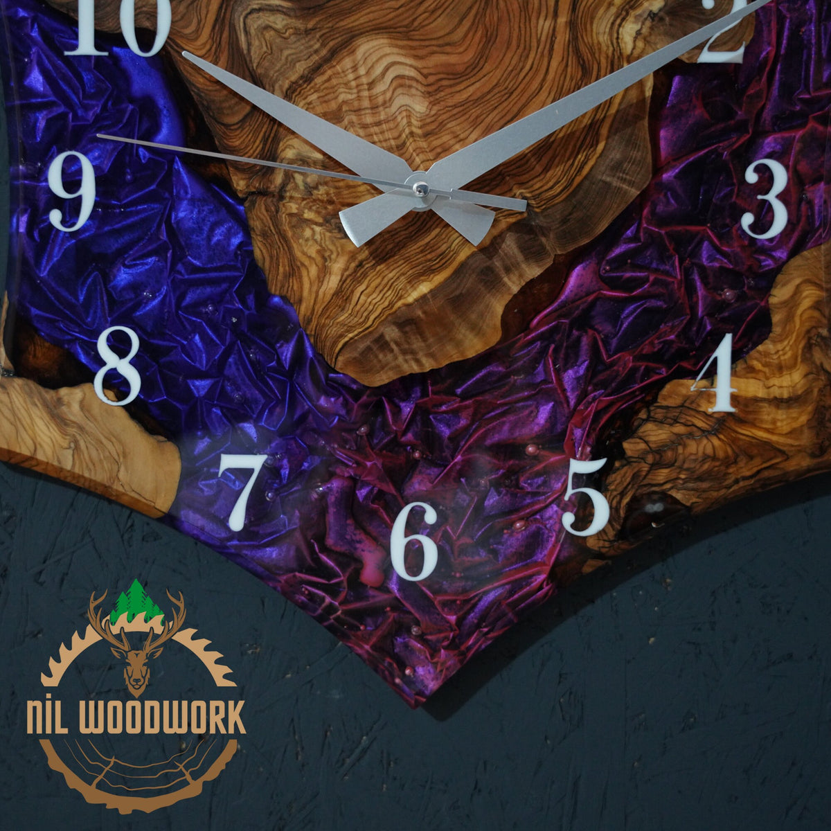 Personalized Olive Wood Wall Clock: Hexagonal Resin Epoxy Design