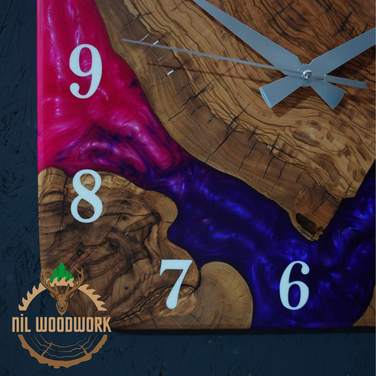Made to Order Resin Olive Wood Wall Clock: Modern Square Art