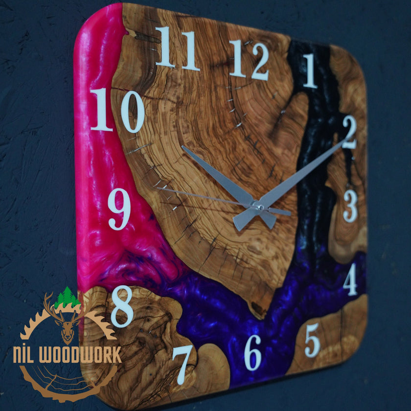 Made to Order Resin Olive Wood Wall Clock: Modern Square Art