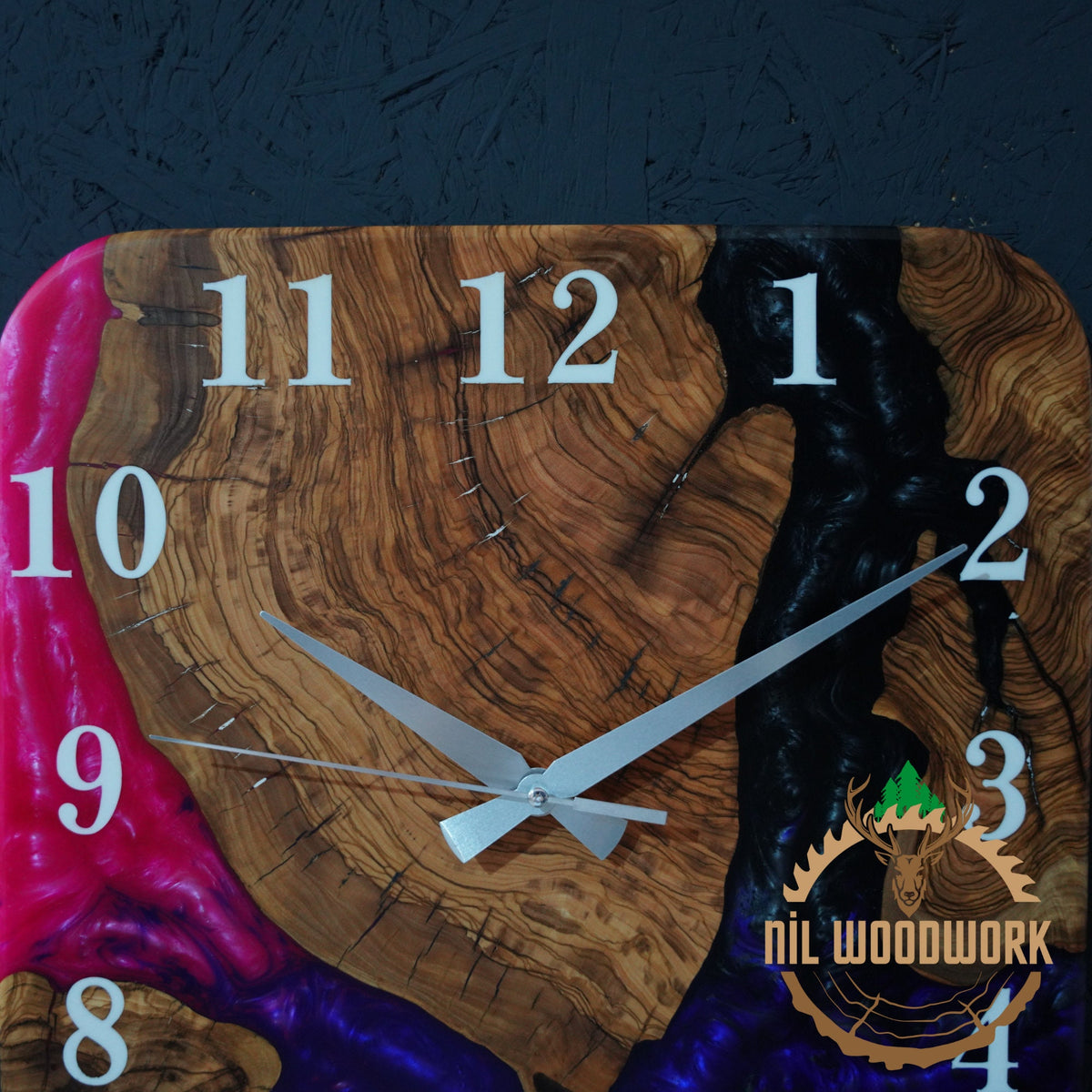 Made to Order Resin Olive Wood Wall Clock: Modern Square Art