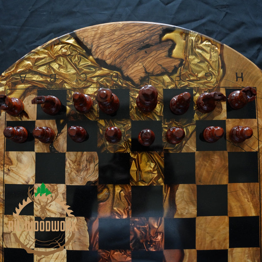 Handmade Olive Wood Chess Board: 3D Resin Chess Set