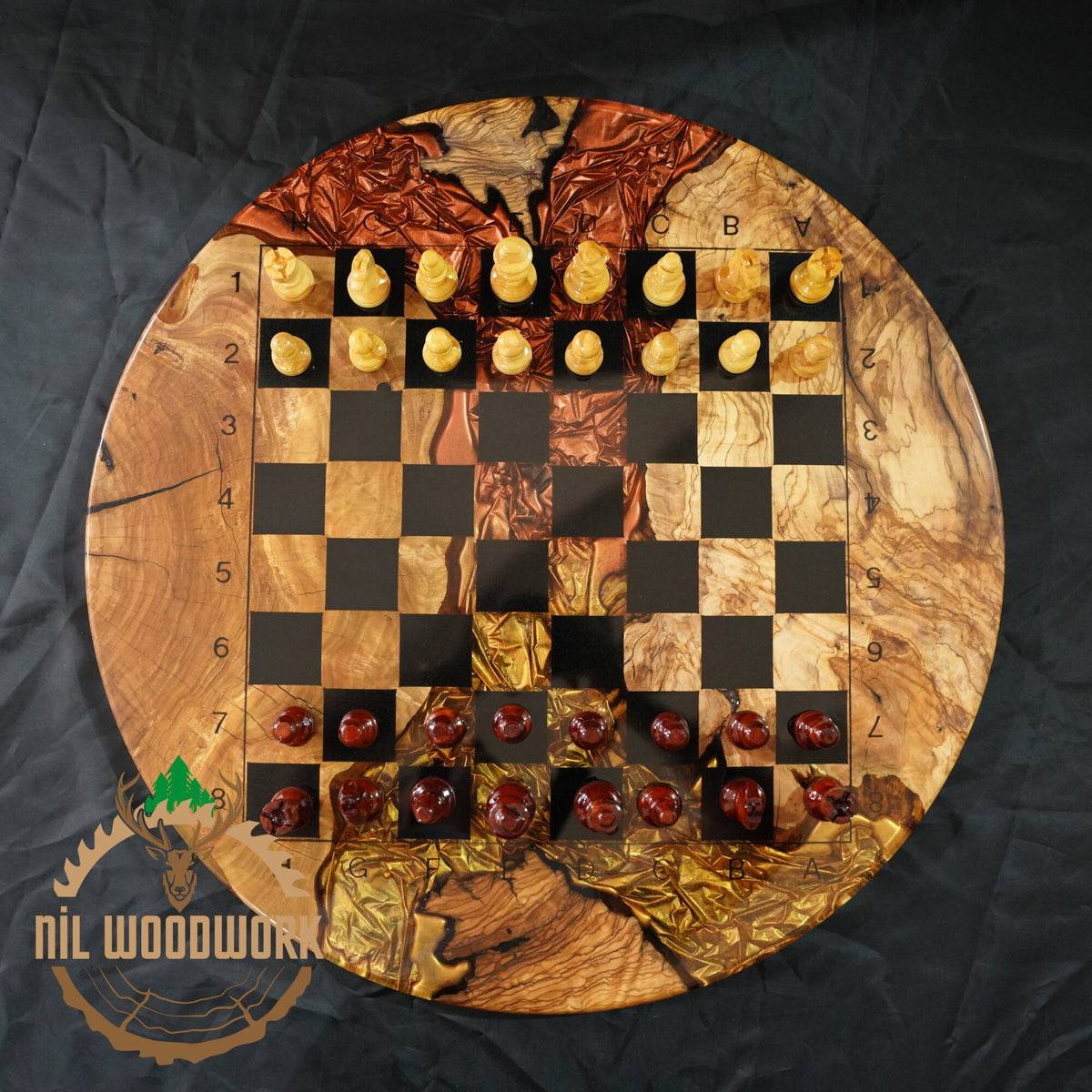 Handmade Olive Wood Chess Board: 3D Resin Chess Set
