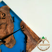 Olive Wood Wall Clock: Blue Resin Diamond Design, 14'' Square