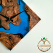 Olive Wood Wall Clock: Blue Resin Diamond Design, 14'' Square