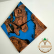 Olive Wood Wall Clock: Blue Resin Diamond Design, 14'' Square