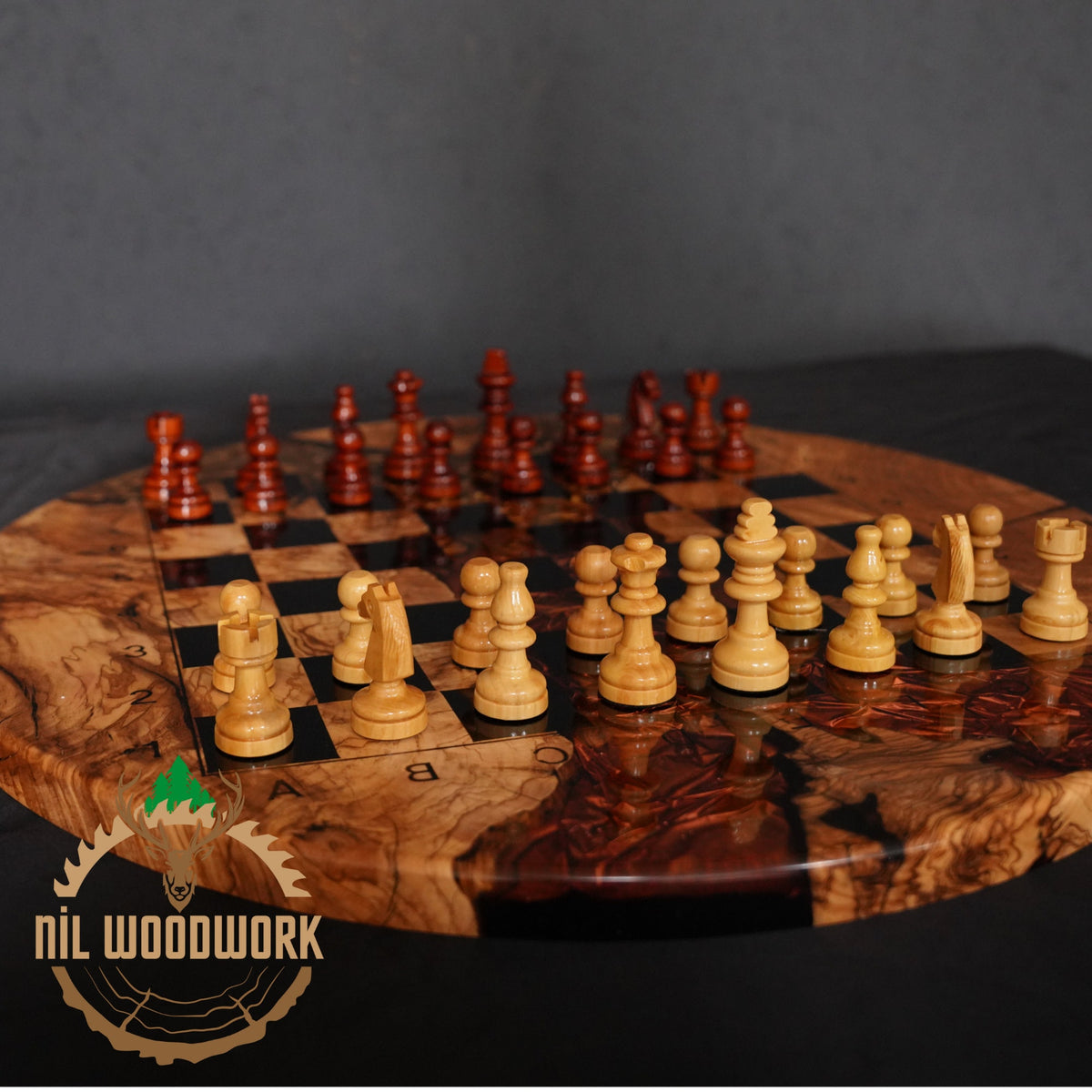 Handmade Olive Wood Chess Set: Epoxy Resin Design, Modern Elegance
