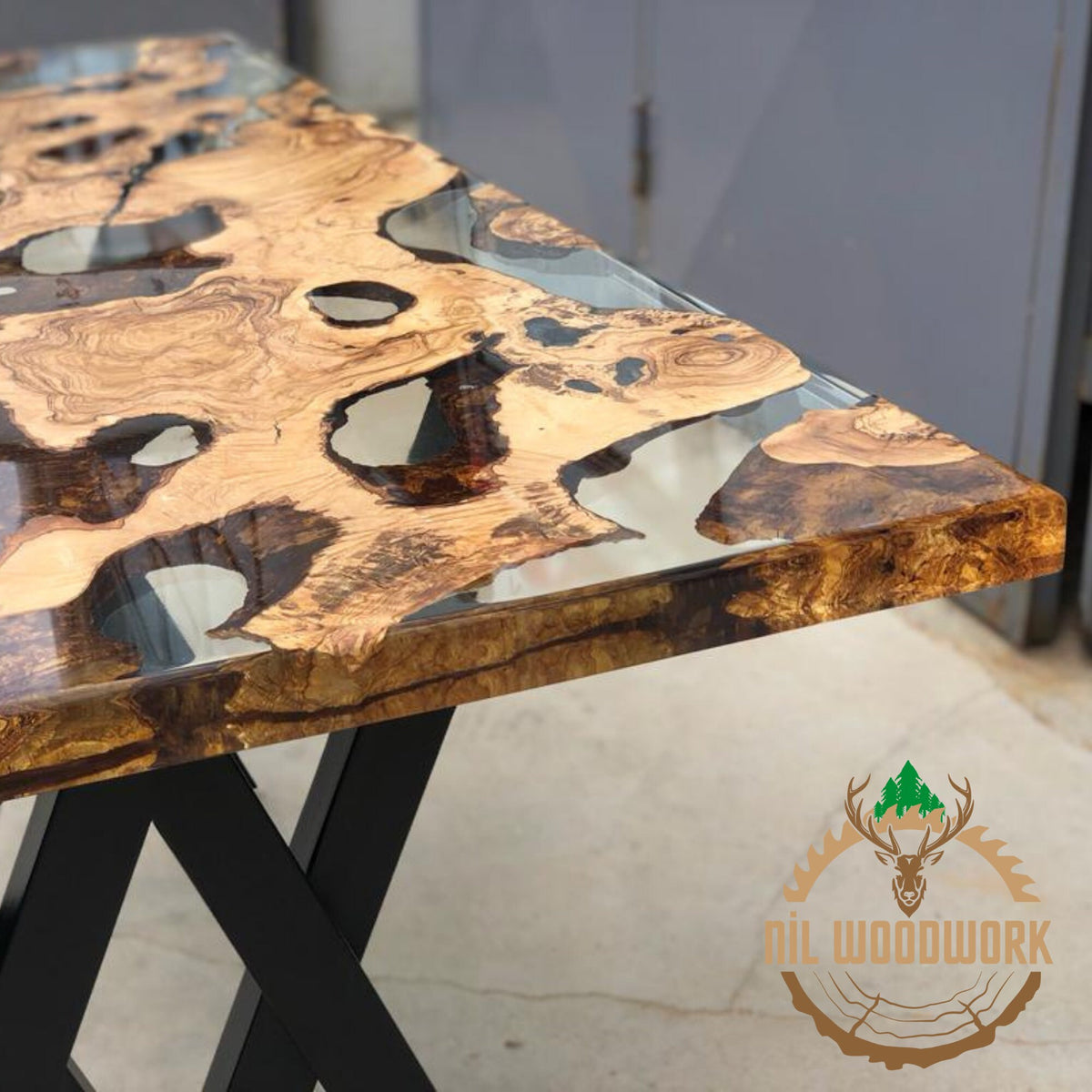 Personalized Olive Wood Epoxy Dining Table: Modern Resin River Table