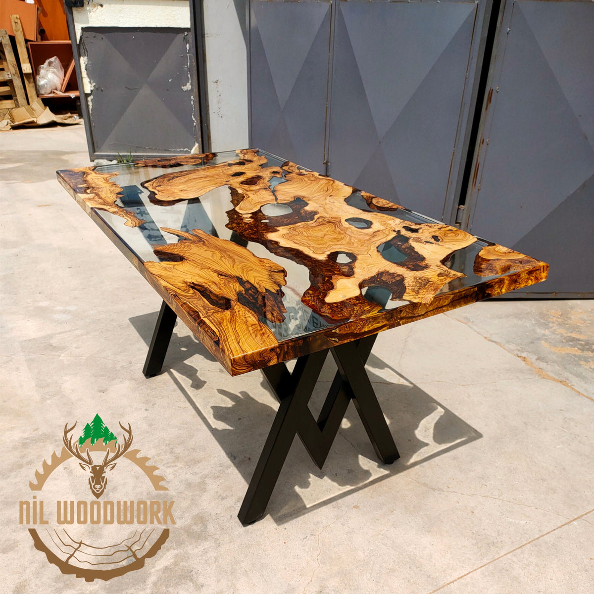 Personalized Olive Wood Epoxy Dining Table: Modern Resin River Table