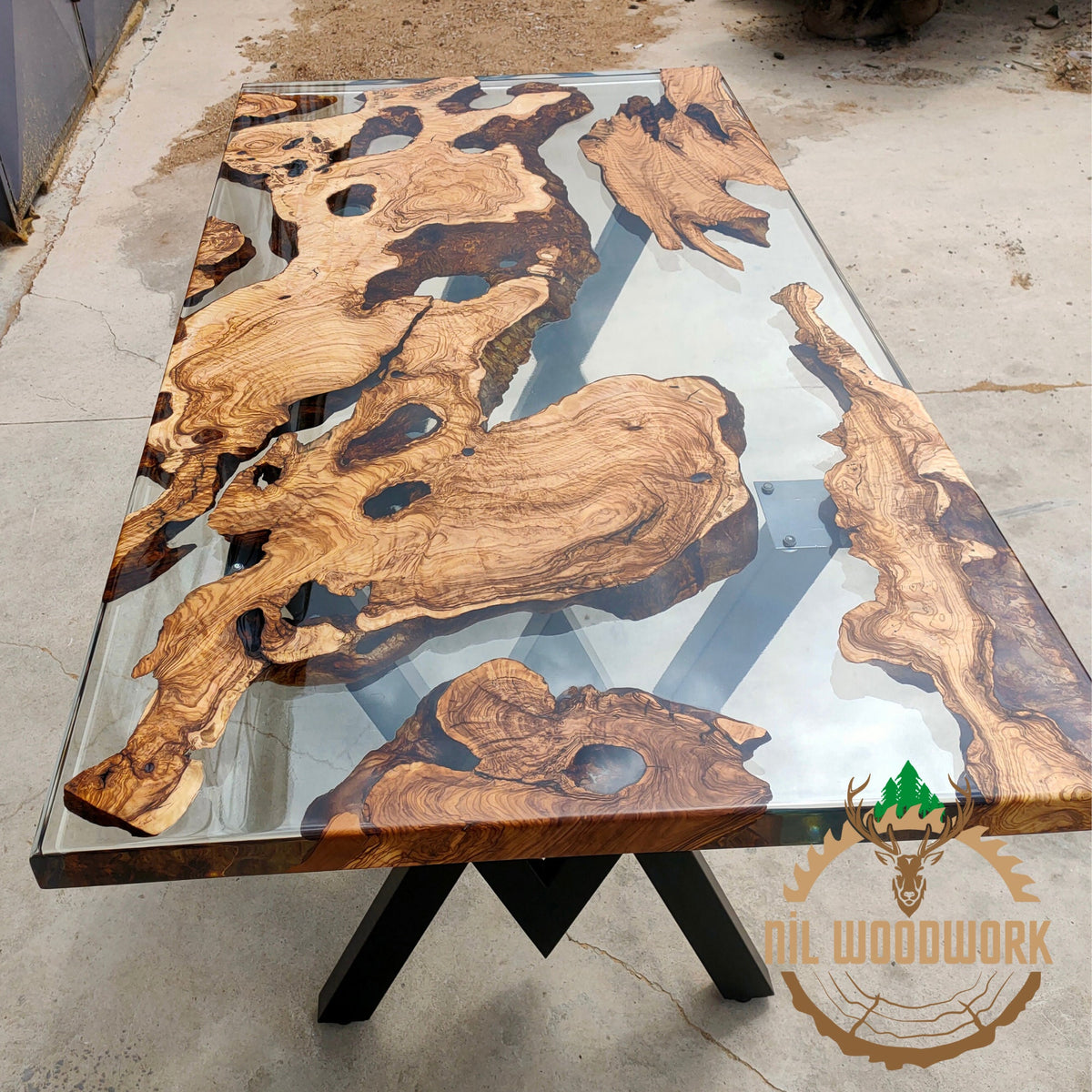 Personalized Olive Wood Epoxy Dining Table: Modern Resin River Table
