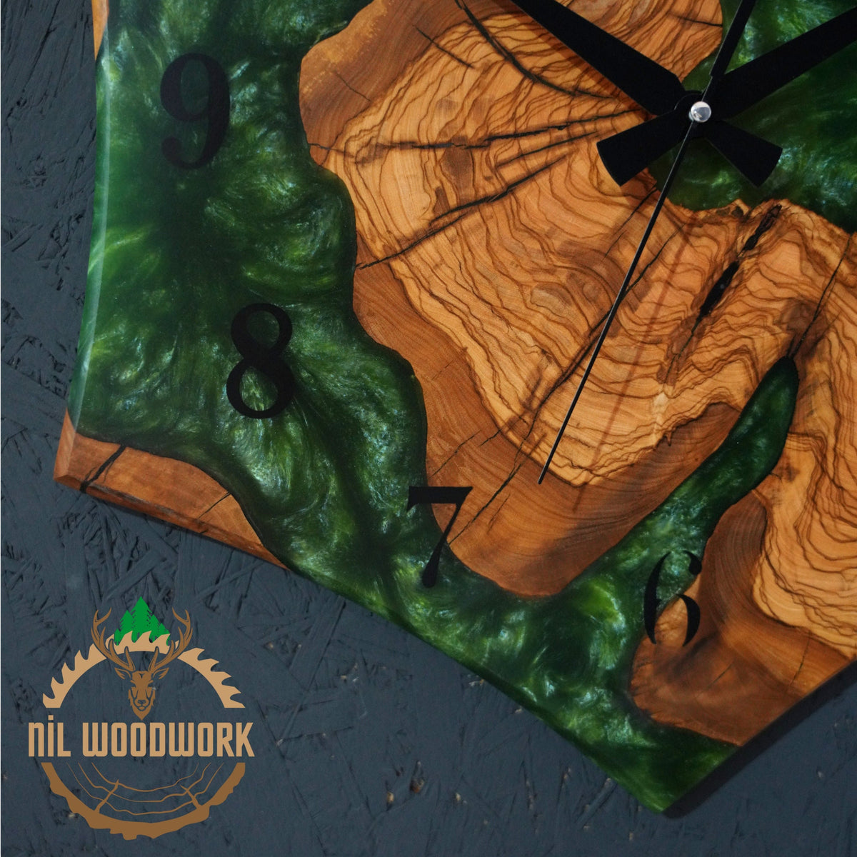 Personalized Olive Wood Wall Clock: Hexagonal Resin Epoxy Design