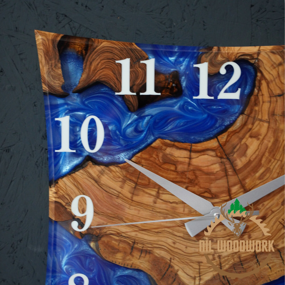 Personalized Olive Wood Wall Clock: 3D Resin Epoxy, Modern Square Design