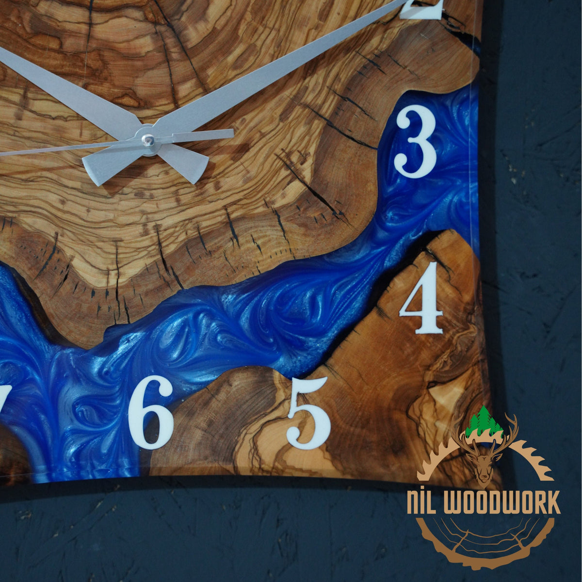 Personalized Olive Wood Wall Clock: 3D Resin Epoxy, Modern Square Design