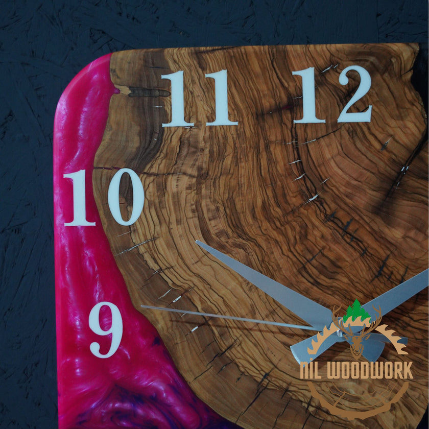 Made to Order Resin Olive Wood Wall Clock: Modern Square Art