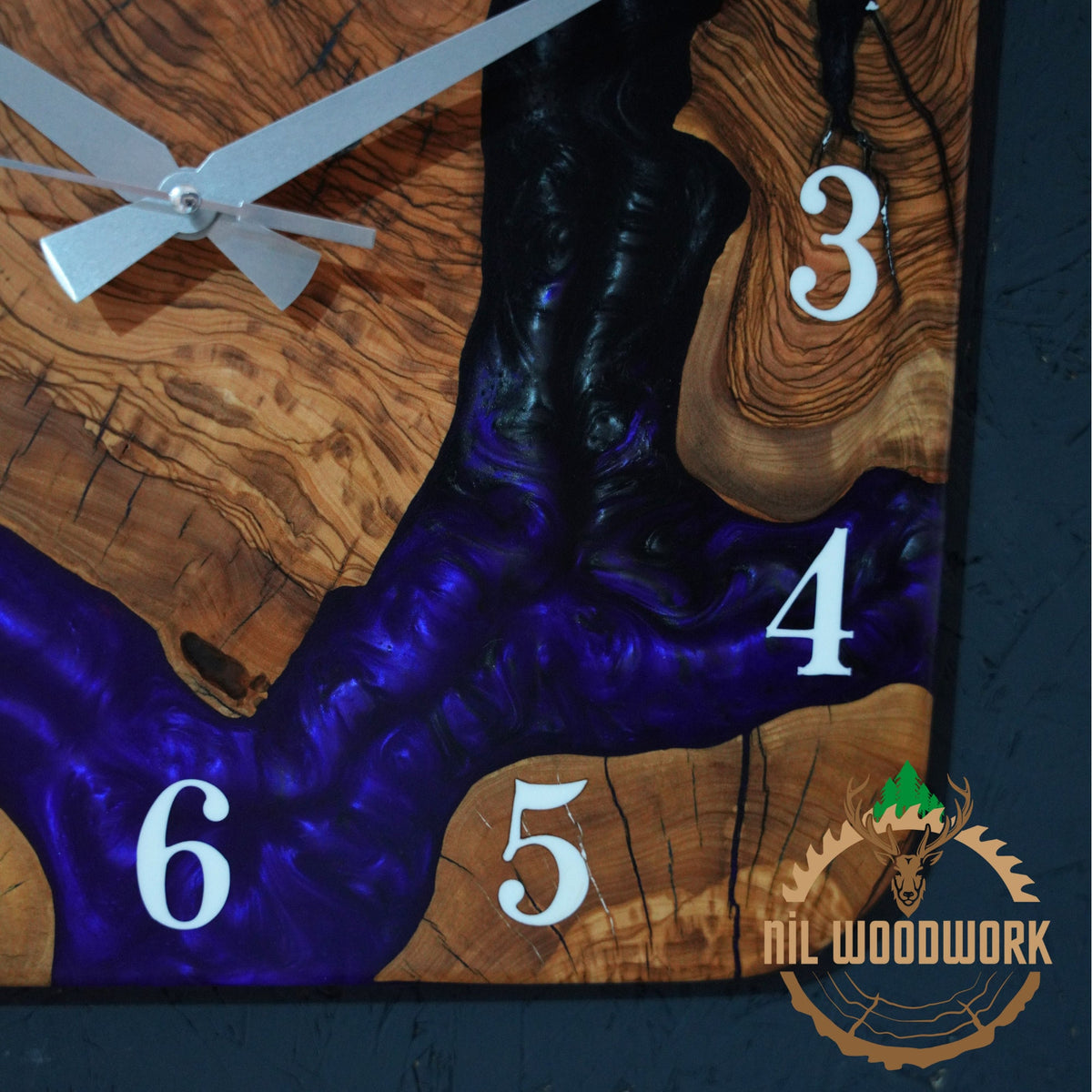Made to Order Resin Olive Wood Wall Clock: Modern Square Art