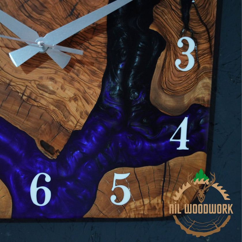 Made to Order Resin Olive Wood Wall Clock: Modern Square Art