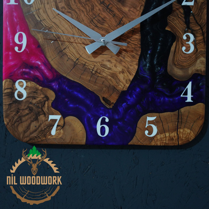 Made to Order Resin Olive Wood Wall Clock: Modern Square Art