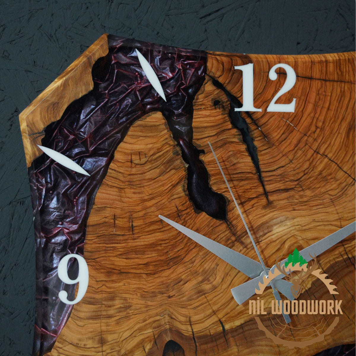 Personalized Olive Wood Wall Clock: Handmade Resin Accent, Modern Design