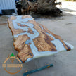 Personalized Olive Wood Resin Table: Live Edge Modern Dining Table