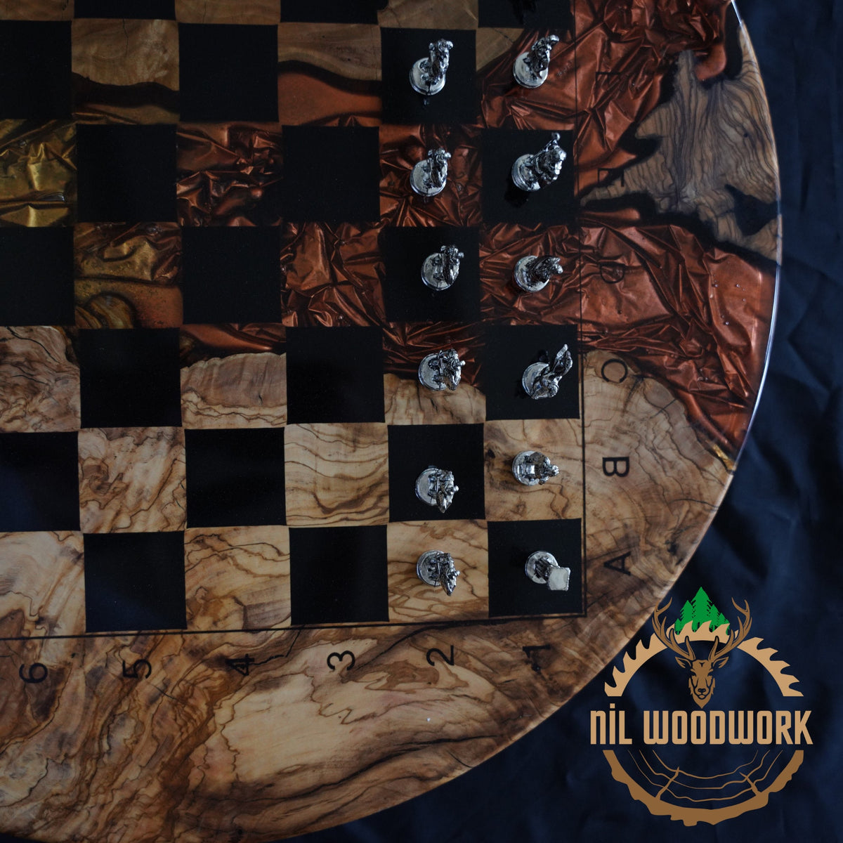 Handmade Olive Wood Chess Board: 3D Resin Chess Set