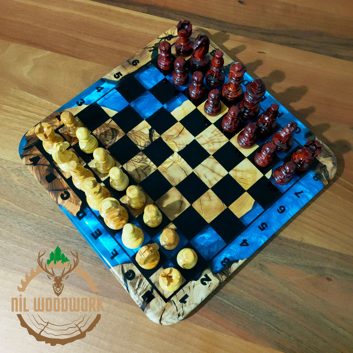 Handmade Olive Wood Resin Chess Set: Modern Luxury Chessboard