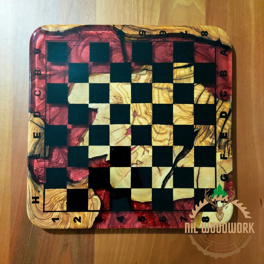 Handmade Olive Wood Resin Chess Set: Modern Luxury Chessboard