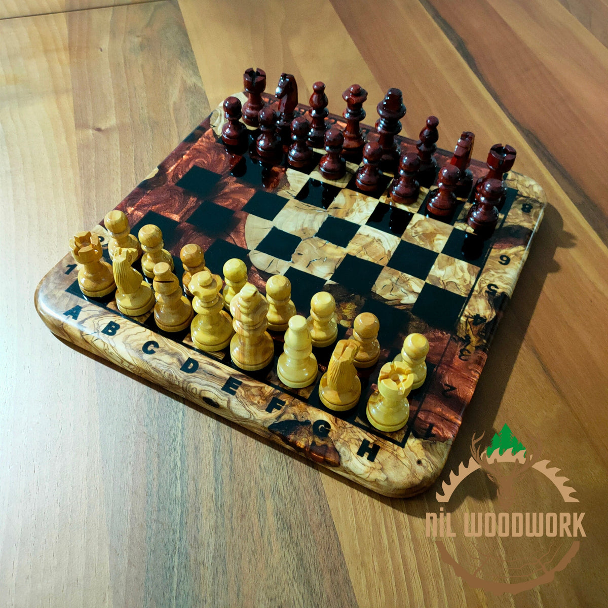 Handmade Olive Wood Resin Chess Set: Modern Luxury Chessboard