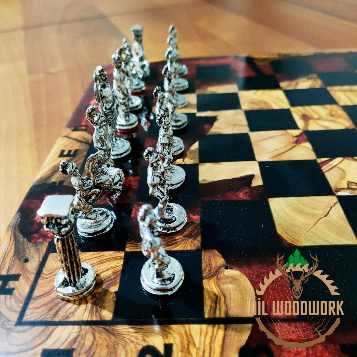 Handmade Olive Wood Resin Chess Set: Modern Luxury Chessboard