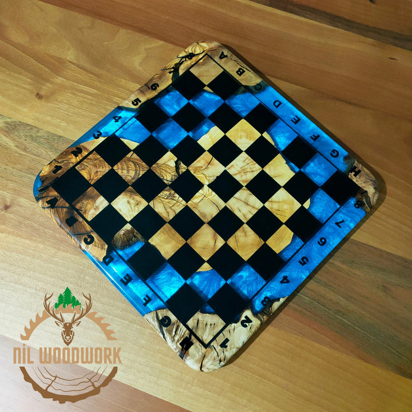 Handmade Olive Wood Resin Chess Set: Modern Luxury Chessboard