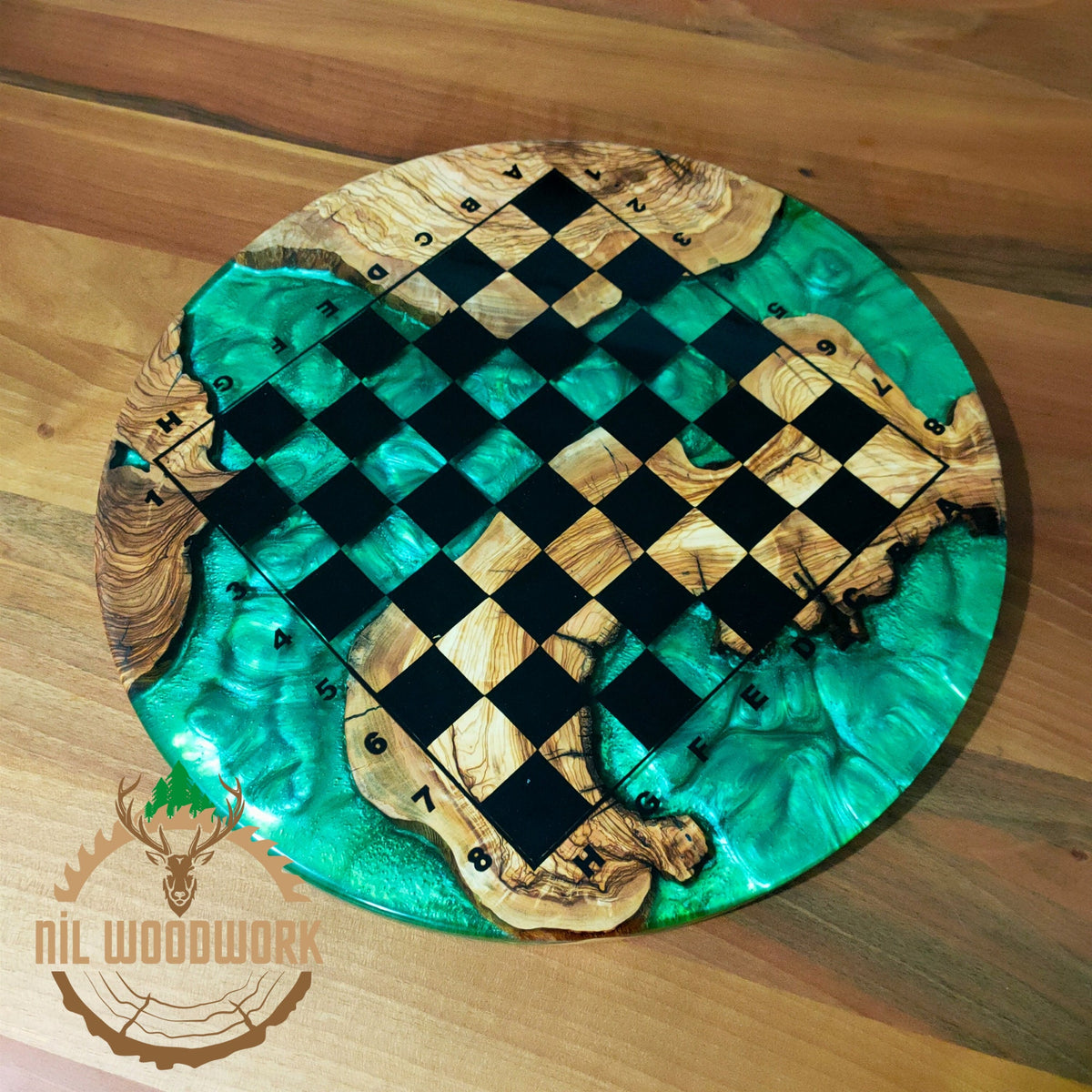 Handmade Olive Wood Chess Board: 3D Resin Chess Set