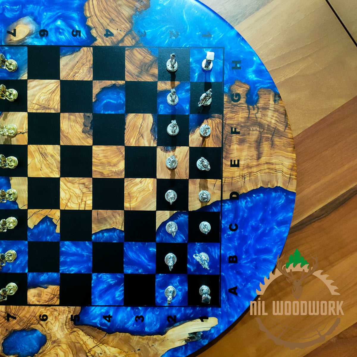 Handmade Olive Wood Chess Board: 3D Resin Chess Set