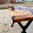 Personalized Olive Wood Resin Dining Table: Live Edge Epoxy River