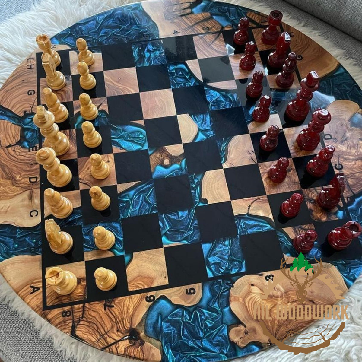 Handmade Olive Wood Resin Chessboard: Modern Epoxy Chess Set