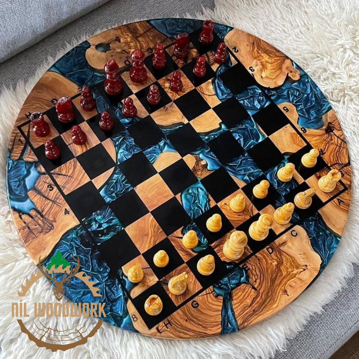 Handmade Olive Wood Resin Chessboard: Modern Epoxy Chess Set