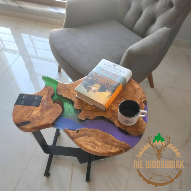 Personalized Olive Wood Resin Guitar Stand: Modern Sofa End Table