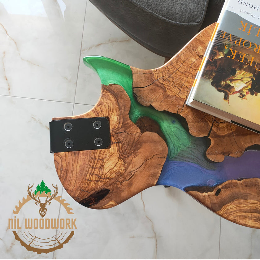 Personalized Olive Wood Resin Guitar Stand: Modern Sofa End Table