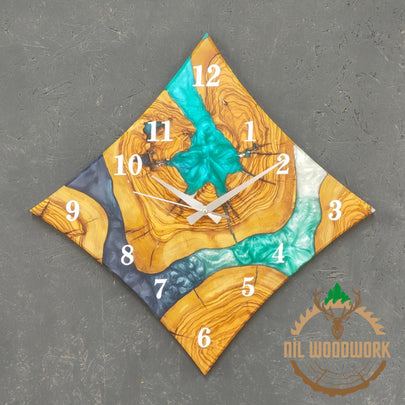 Diamond Resin Wall Clock: Olive Wood Epoxy Clock