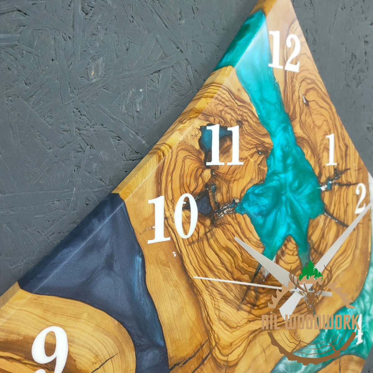 Diamond Resin Wall Clock: Olive Wood Epoxy Clock