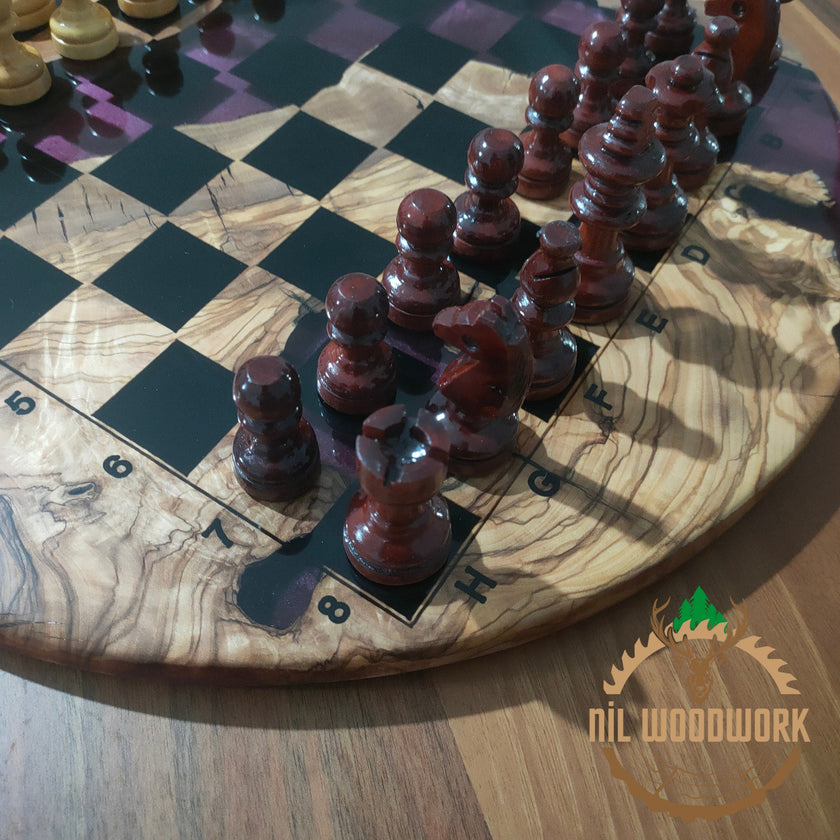 Handmade Olive Wood Resin Chess Set: Personalized Modern Board