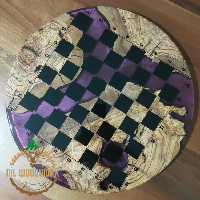 Handmade Olive Wood Resin Chess Set: Personalized Modern Board