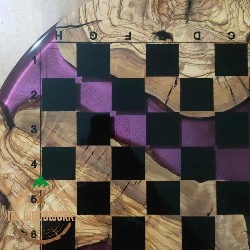 Handmade Olive Wood Resin Chess Set: Personalized Modern Board