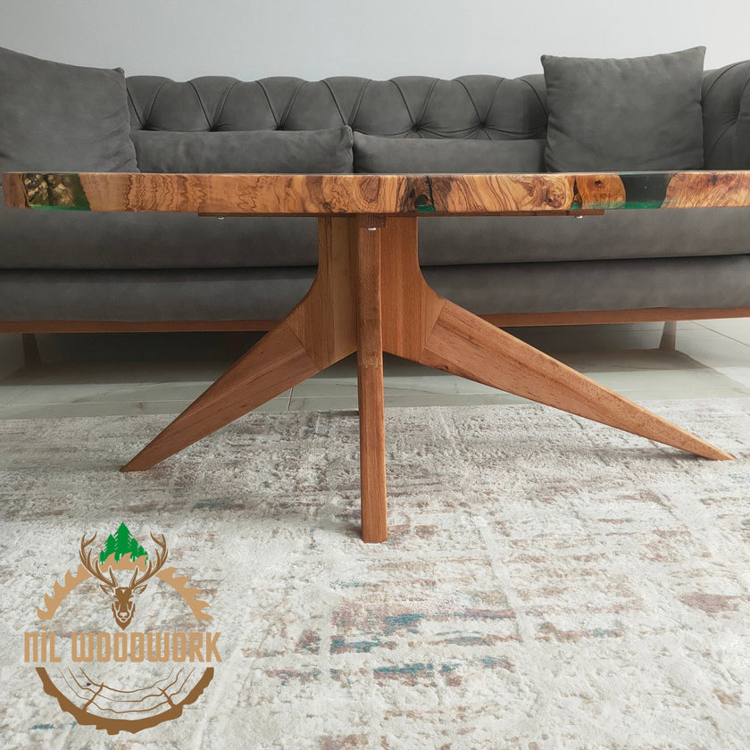 Handmade Olive Wood Resin Coffee Table: Modern Epoxy Design