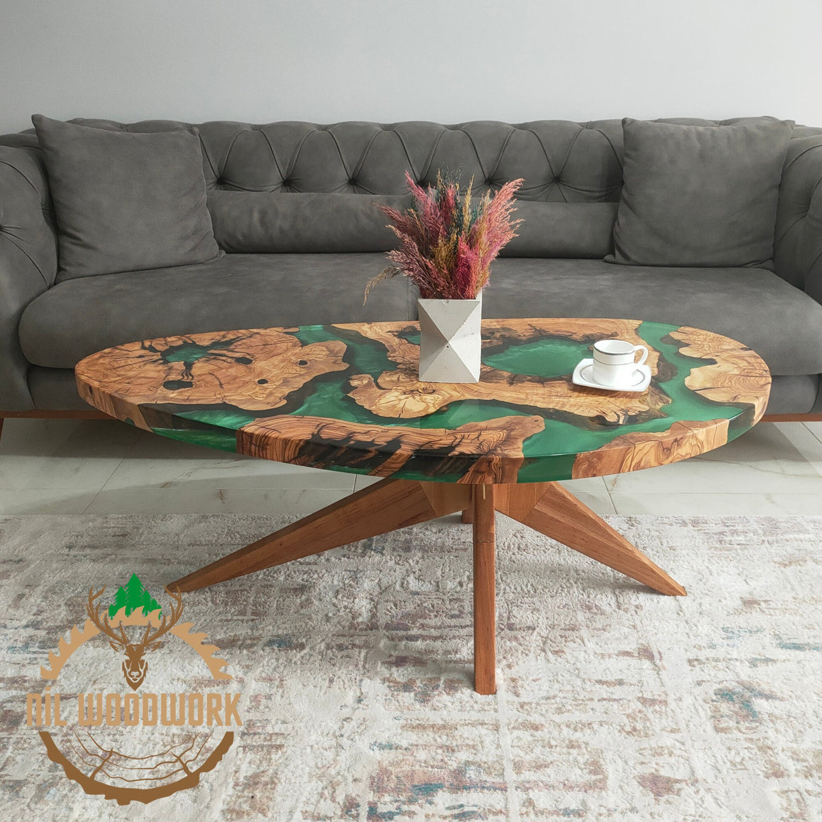 Handmade Olive Wood Resin Coffee Table: Modern Epoxy Design