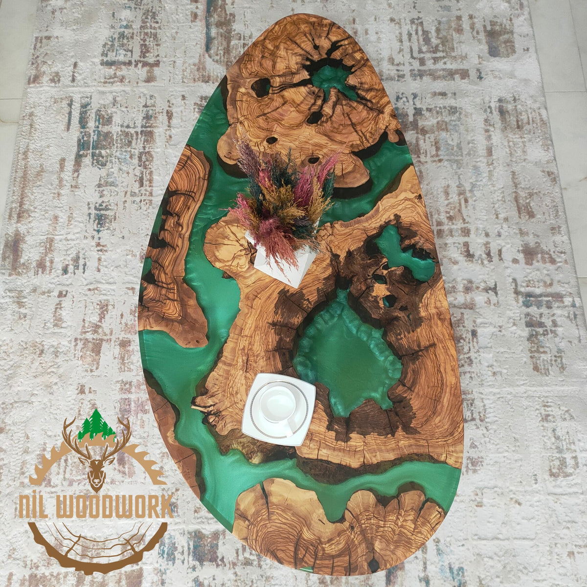 Handmade Olive Wood Resin Coffee Table: Modern Epoxy Design