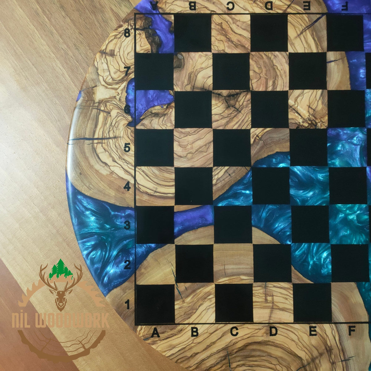 Personalized Olive Wood Resin Chess Set: Handmade Modern Board, Chess Pieces