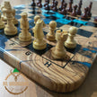 Personalized Olive Wood Chess Set: Handmade Resin Inlay, Modern Style