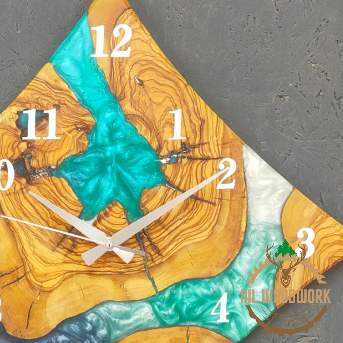 Diamond Resin Wall Clock: Olive Wood Epoxy Clock