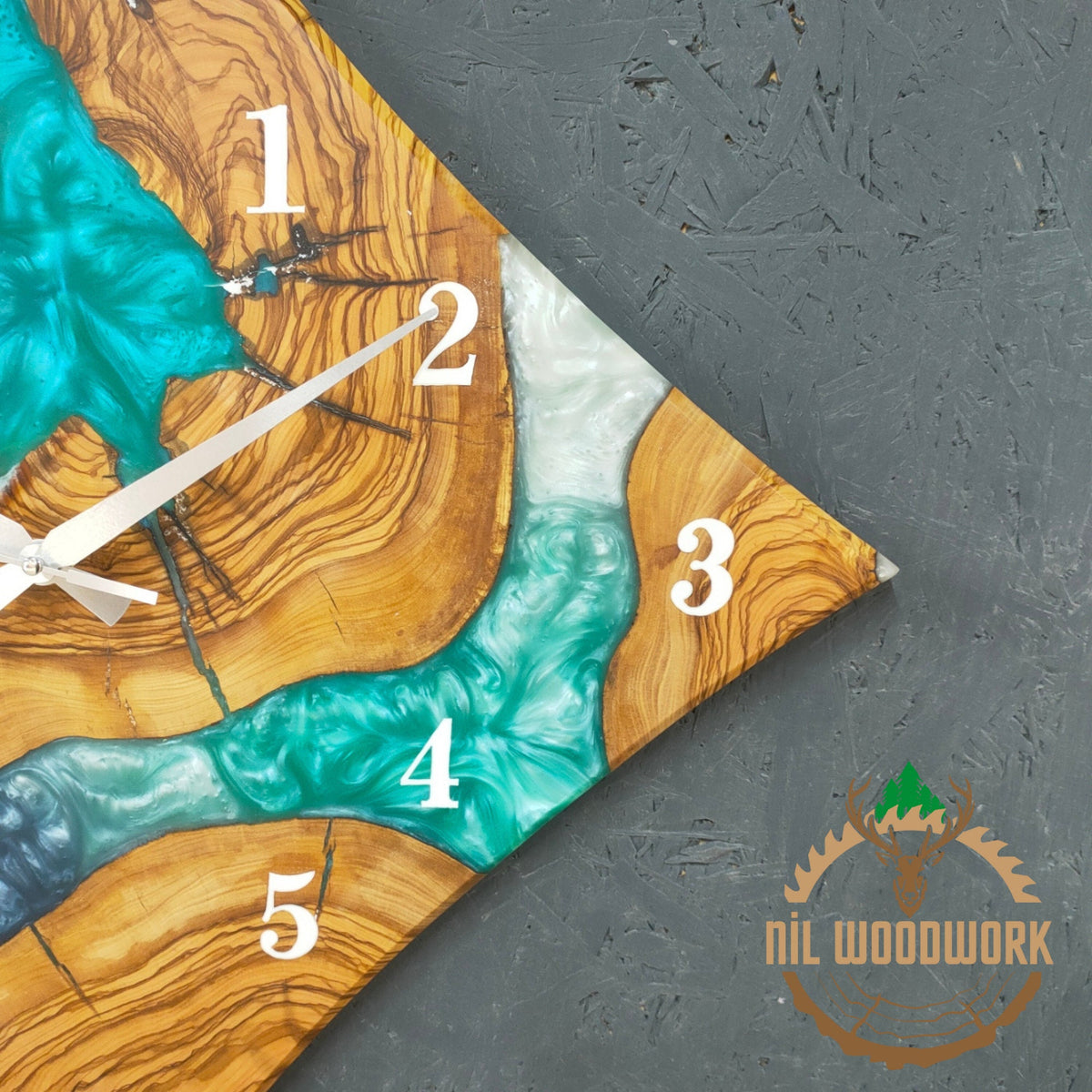 Diamond Resin Wall Clock: Olive Wood Epoxy Clock